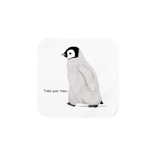 皇帝ペンギンのヒナ（ロゴに白いフチドリ有り） タオルハンカチ