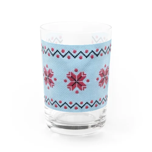 ウクライナの民族衣装ヴィシバンカの刺繍風（横） グラス