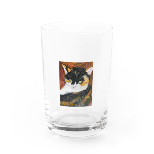 手作り　アート　三毛猫　ねっぴ Water Glass