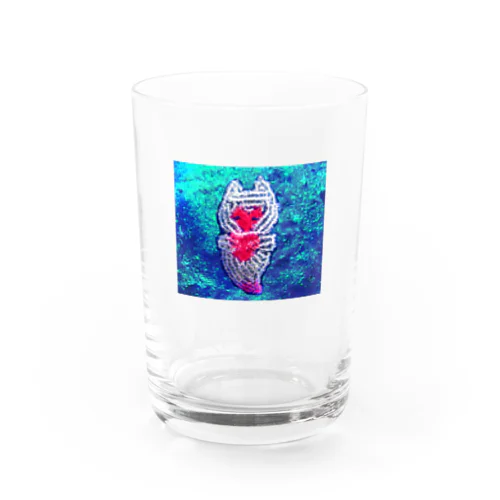 クリオネちゃんハート刺繍と海 Water Glass