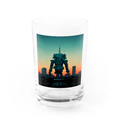 大きくて不気味なロボットのある夕景 Water Glass