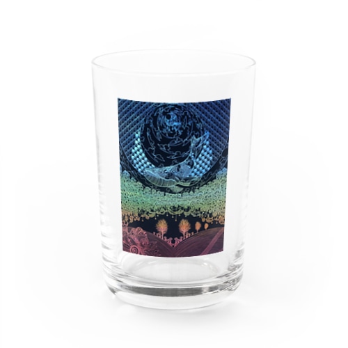 切り絵・夜の街を泳ぐクジラ Water Glass