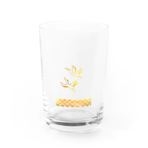 波に鶴　透過 Water Glass