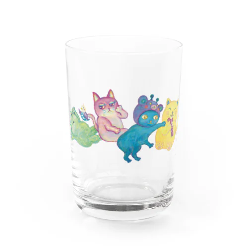 カラフルねこと空インコ  Water Glass