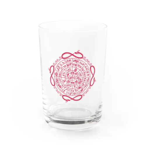 龍と龍体文字（赤） Water Glass