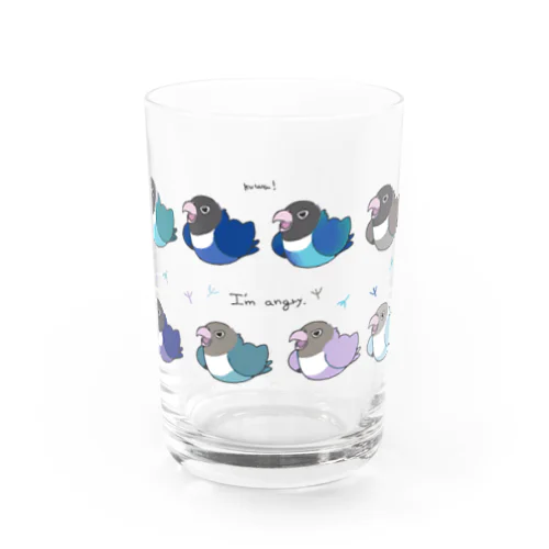 アングリーラブバード　ボタンインコ達（ブルー） Water Glass