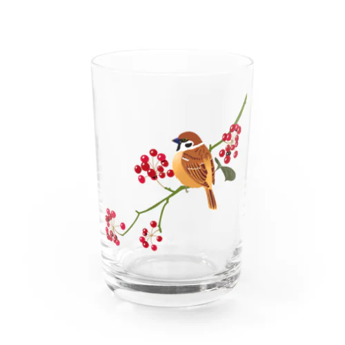 ふくら雀とサルトリイバラ Water Glass