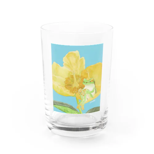 アマガエルと金糸梅 Water Glass