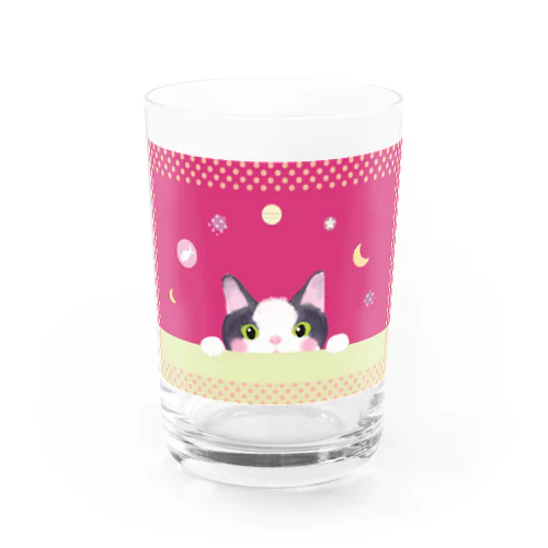 マゼンタピンク！そっと覗く猫 Water Glass