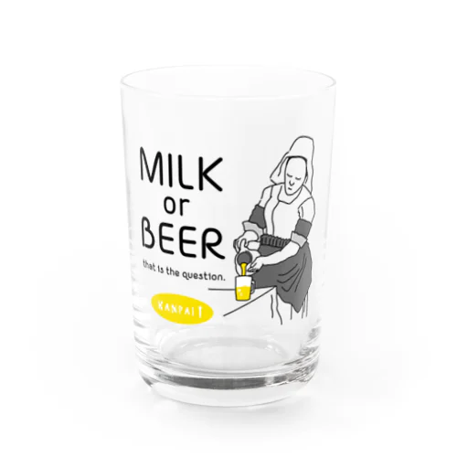 名画 × BEER（牛乳を注ぐ女・牛乳かビールか、それが問題だ。）黒線画 Water Glass
