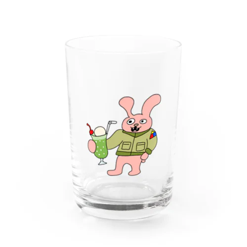 レトロ感溢れるジャケットうさぎとクリームソーダ「ジャケうさ」 Water Glass