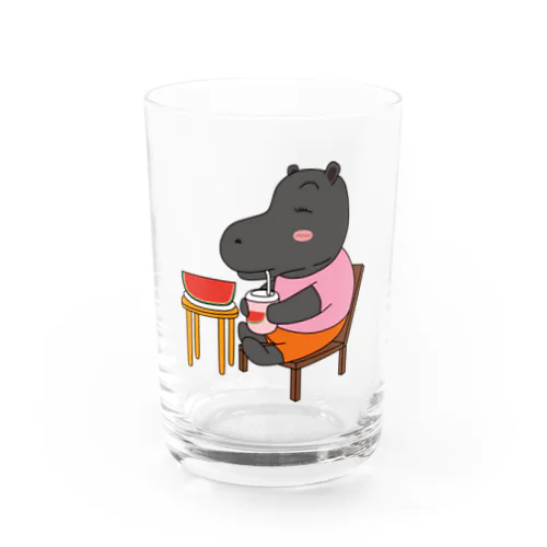 スイカジュースを飲むカバ Water Glass