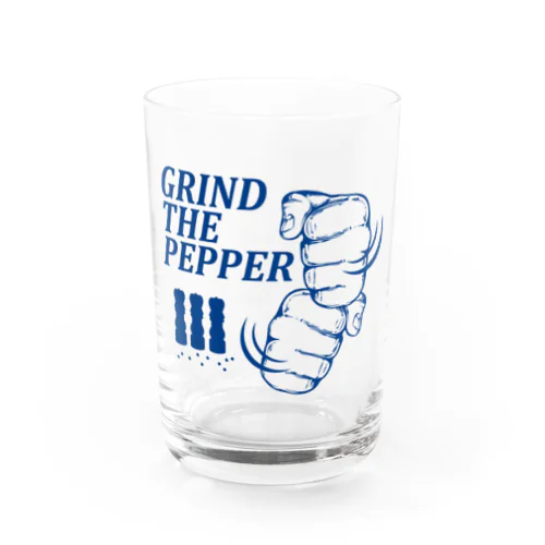 ペッパーミル・パフォーマンス(GRIND THE PEPPER)胡椒挽き・文字ブルー Water Glass