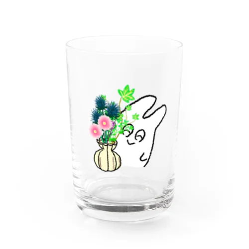 お花に浮かれうさぎ Water Glass