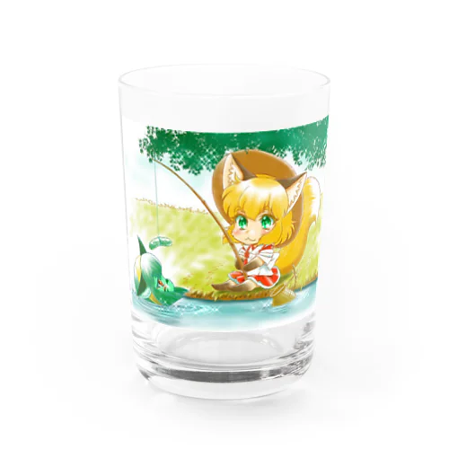 釣り吉お稲荷ちゃんと河童の河姫ちゃん Water Glass