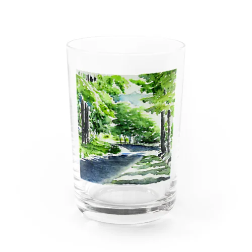 水彩画風新緑の川2 グラス