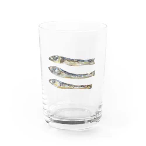 クレパスで描いた煮干し Water Glass