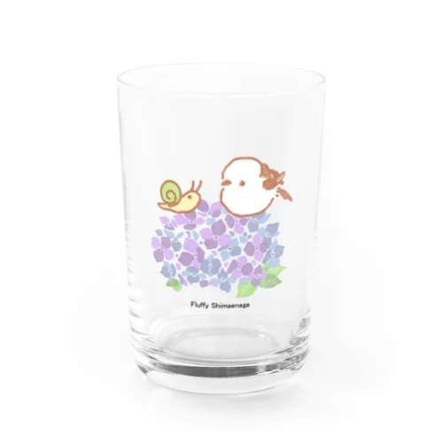 もふもふシマエナガと紫陽花　コップ Water Glass