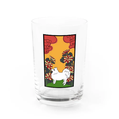 菊に尖犬--尖犬花札--黒文字 Water Glass