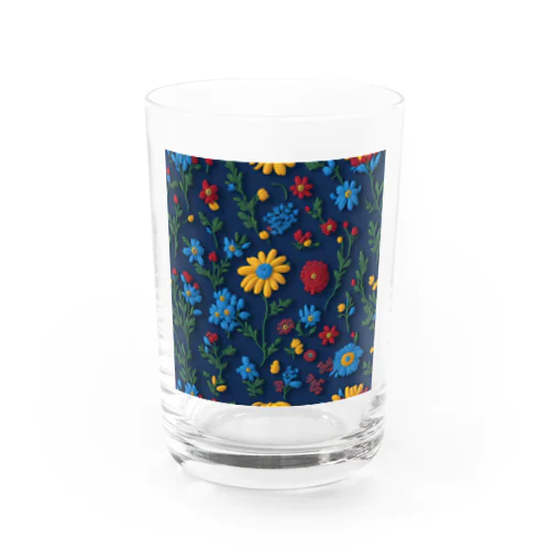3D 花柄　ブルー Water Glass