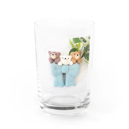 くまの3兄弟（ブルーグレーのリボン） Water Glass