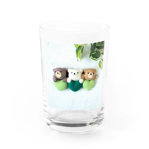 くまの3兄弟（ハート緑） Water Glass