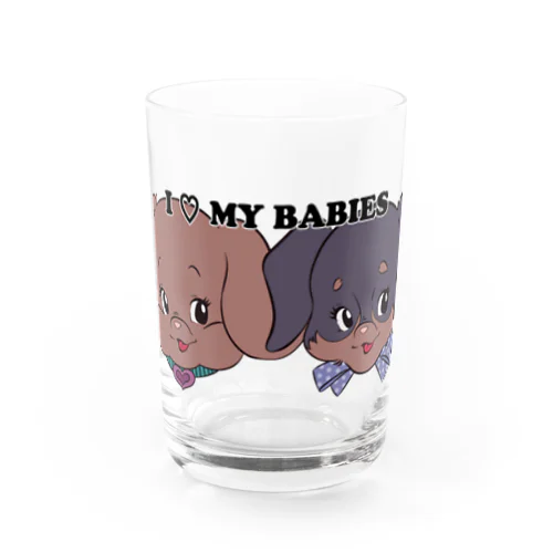 トイプードル×ダックス-レッド&ブラックタン「I♡MY BABIES」 Water Glass