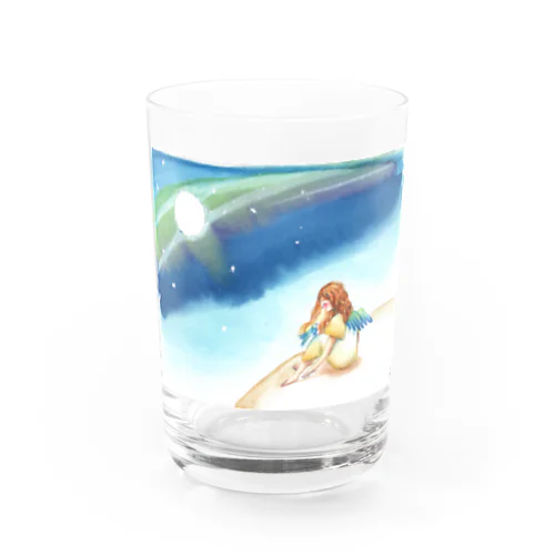 金色の星の上にいる天使と青い鳥 Water Glass