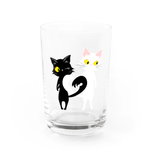 しろねこくろねこハート形 Water Glass