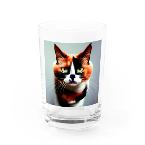我慢顔の三毛猫くん Water Glass