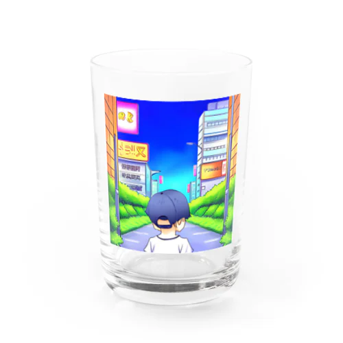 男の子と街並み Water Glass