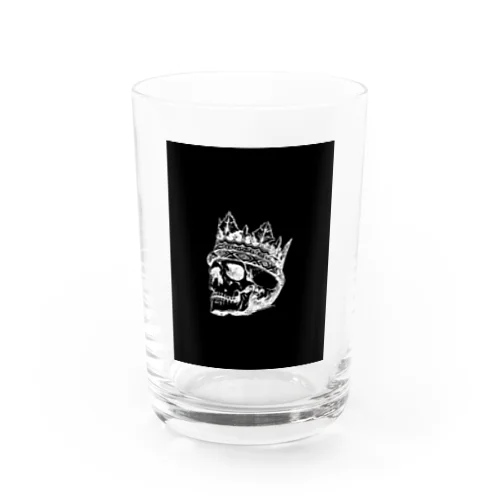 Black White Illustrated Skull King  Water Glass