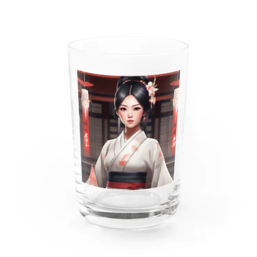 黒髪の美しいポニーテール姿の巫女さん Water Glass