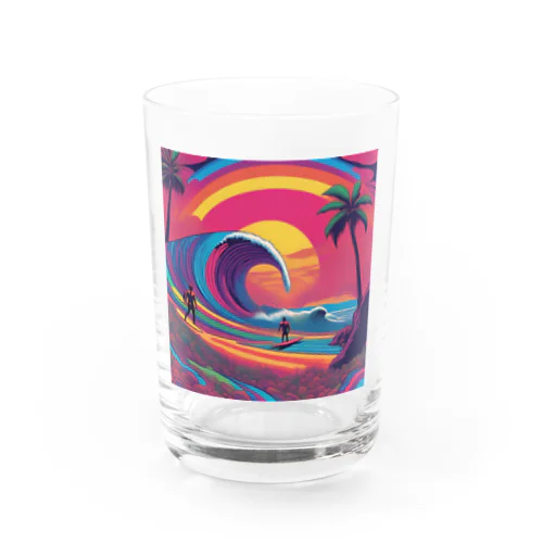 Tropical Beach Surfer Art Water Glass