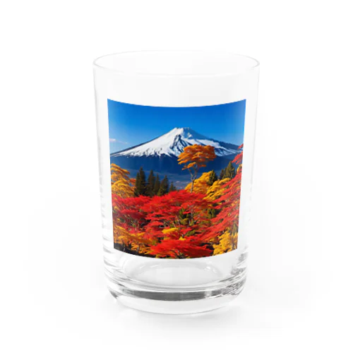 秋晴れの空/富士山/色鮮やかな紅葉 Water Glass