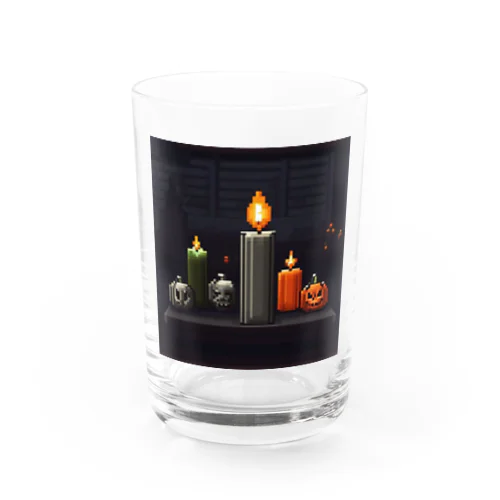 火が灯る蝋燭とハロウィンカボチャのドット絵 Water Glass