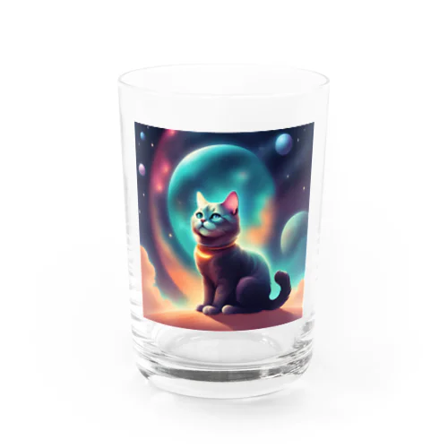 宇宙に居る猫のイラストグッズ グラス