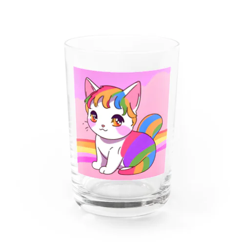可愛いレインボー猫のイラストグッズ Water Glass