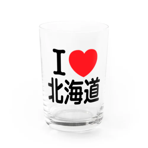 I LOVE 北海道（日本語）ブラック Water Glass