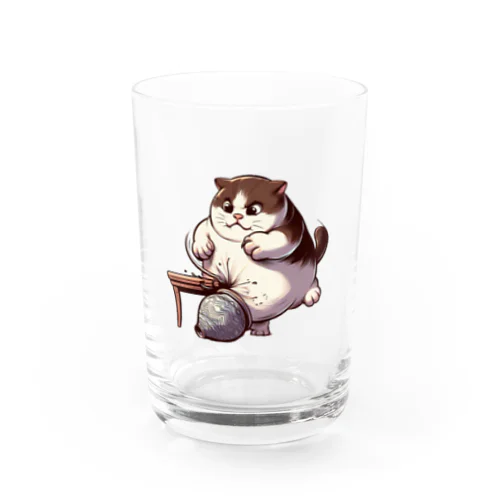 怒っている太った猫 Water Glass