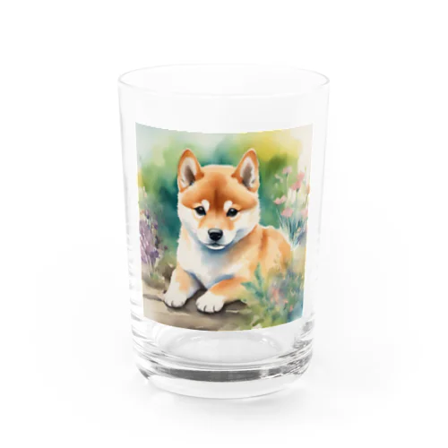 水彩子犬　柴犬 Water Glass