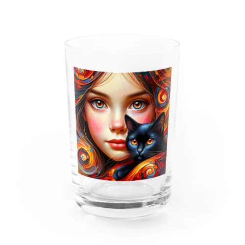 Harmonious Waltz: A Girl and Her Midnight Cat Water Glass