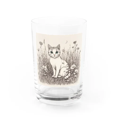 草むらからこっちを覗いてる🐱 Water Glass