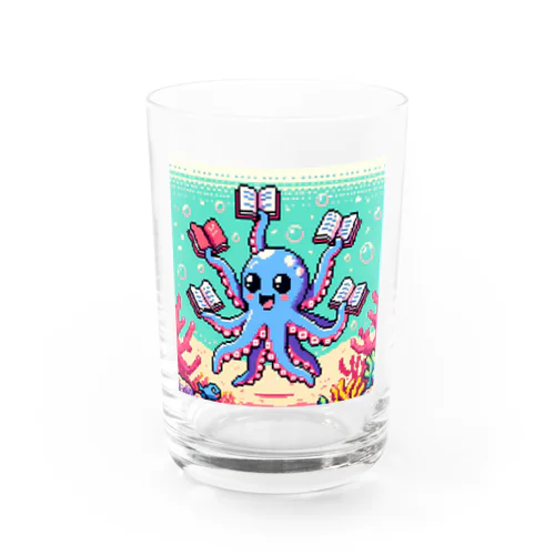 ドット読書をするタコB Water Glass