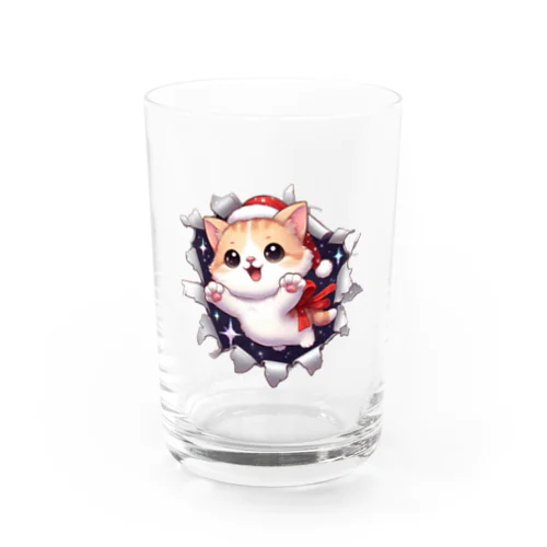 飛び出す猫クリスマスver Water Glass