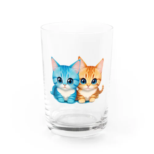 ふたりの仲良し猫ちゃん：青とオレンジ Water Glass