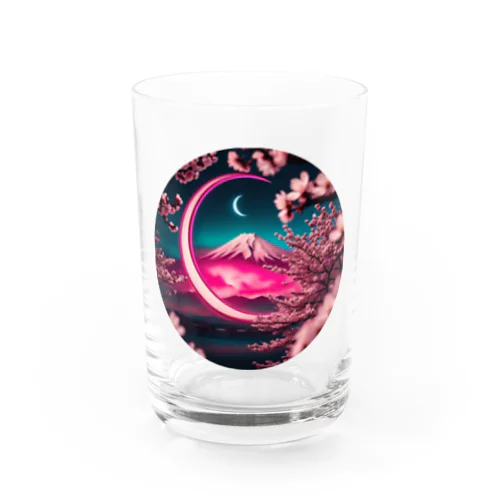 RetrowaveFlowerー富士山ー Water Glass