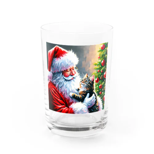 Santa and a Cat Water Glass