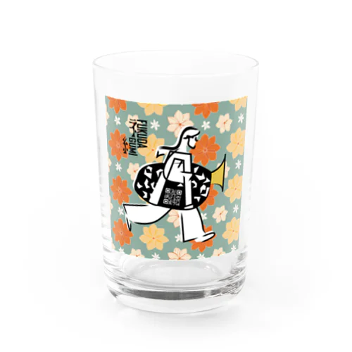 チューバを運ぶ人 (花柄) Water Glass