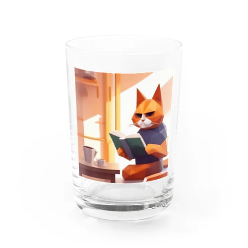 読書ポリにゃんこ Water Glass